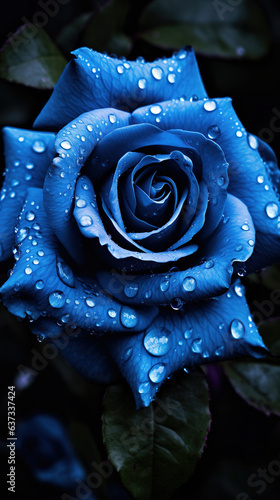 blue rose with water drops.Generative Ai