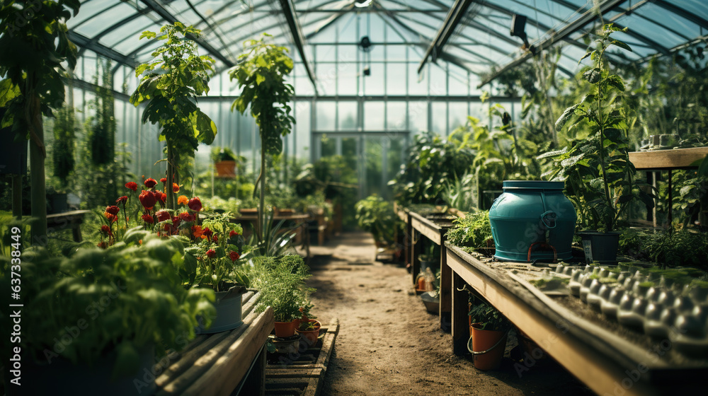 greenhouse with flowers.Generative Ai greenhouse with flowers.Generative Ai
