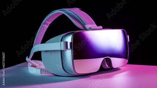 a pink and purple colored vr goggles sitting on a black surface  in the style of quantum wavetracing