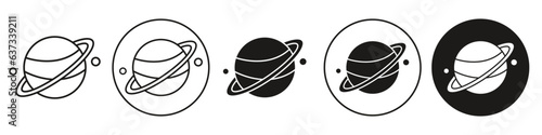 Saturn planet icon. Vector symbol of Jupiter, Venus, mars outer sphere in cosmos of solar system. Logo set collection of galaxy planetary orbit space. Astrology universe mark in flat outline style
