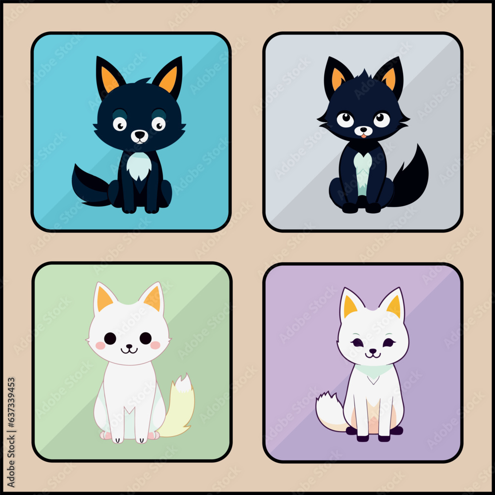Fox cartoon art icon set Fox cartoon art icon set