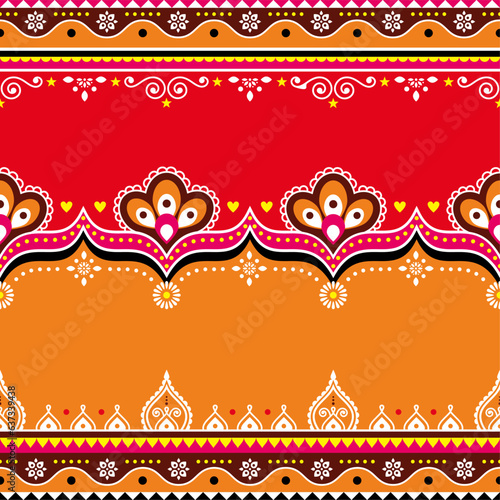 Pakistani and Indian vector seamless pattern with empty space for text - Diwali vibrant textile, fabric print or greeting card design
