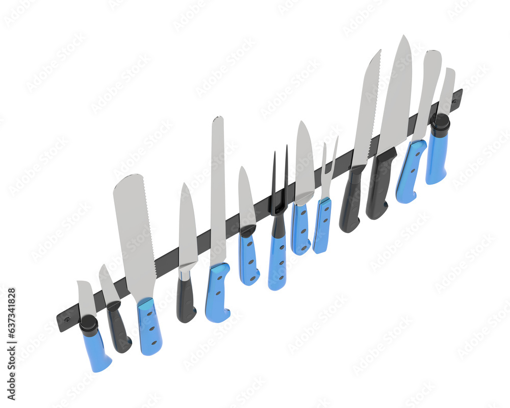 Obraz premium Kitchen knives isolated on transparent background. 3d rendering - illustration