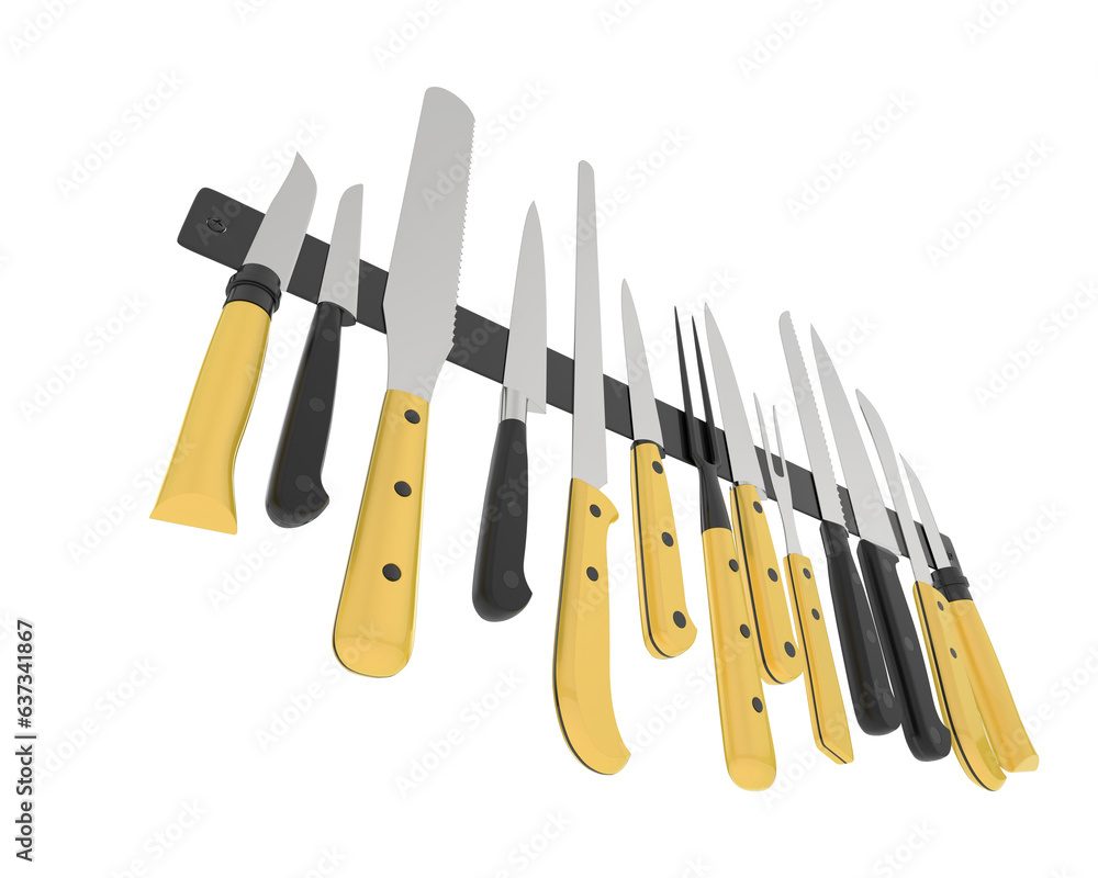 Kitchen knives isolated on transparent background. 3d rendering - illustration