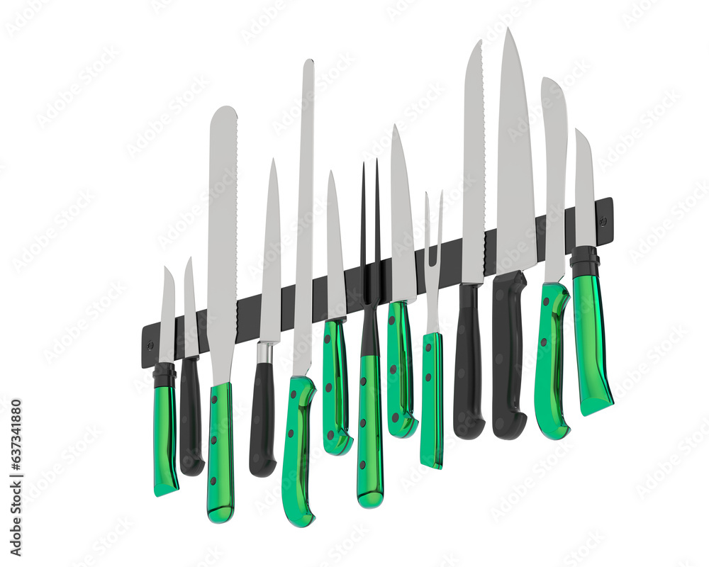 Kitchen knives isolated on transparent background. 3d rendering - illustration