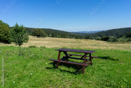 bench in the thuringian forest, east germany