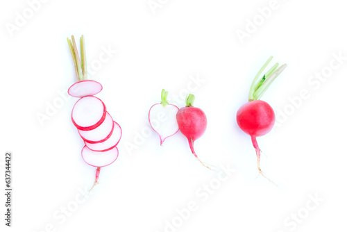 Set of fresh radish and sliced isolated on white background, Organic vegetable