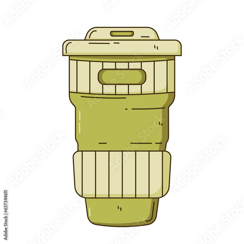 Eco collapsible cup or foldable cup. Zero waste, plastic free, environment friendly. Reusable silicone cup. Cute hand drawn doodle.