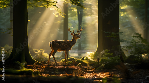 Early morning baby deer in the forest
