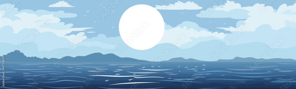 full moon ocean vector flat minimalistic isolated illustration