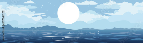 full moon ocean vector flat minimalistic isolated illustration