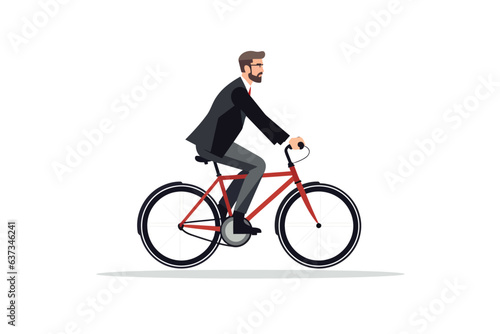 man in business suit riding bycicle vector flat isolated illustration