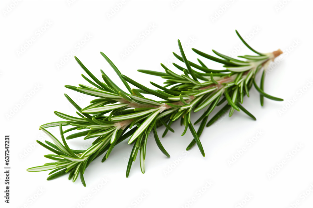a sprig of rosemary on a white surface