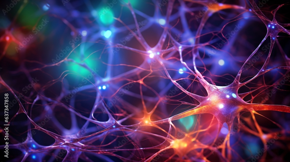 Neuron cells system - colorful 3D rendered image of Neuron cell network, Generative AI Neuron cells system - colorful 3D rendered image of Neuron cell network, Generative AI