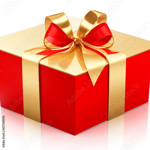 Gift Gold box with red ribbon.,generative AI © saranya