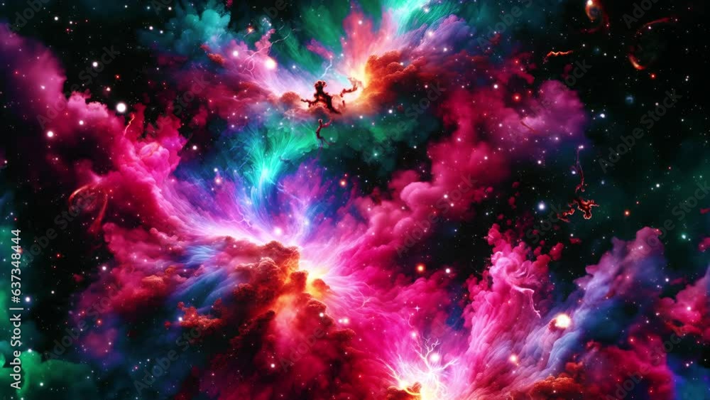 Space travel to abstract alien pink green blue nebula milky way in deep space cinematic abstract background. 4K 3D seamless loop Sci Fi Space flight to glow energy gas dust cloud nebula. Space travel to abstract alien pink green blue nebula milky way in deep space cinematic abstract background. 4K 3D seamless loop Sci Fi Space flight to glow energy gas dust cloud nebula.
