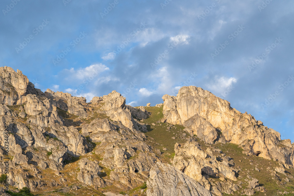 Mountains in northern Spain during a sunny summer sunset in Pola Somiedo Asturias