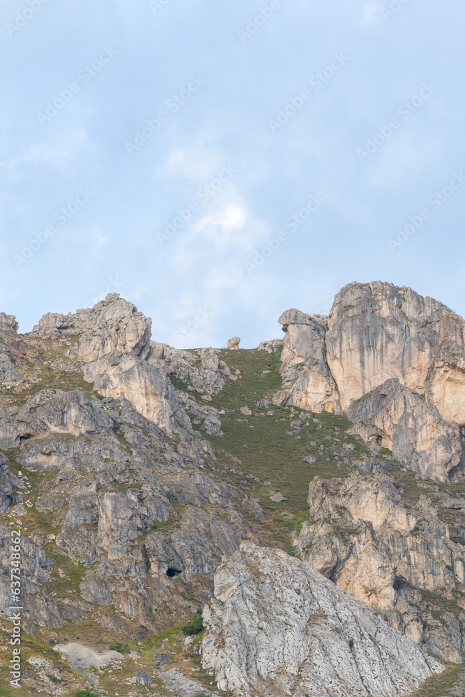 Mountains in northern Spain during a sunny summer sunset in Pola Somiedo Asturias