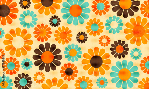 Abstract Vintage Retro Flower Pattern Wallpaper Ben Day Dots