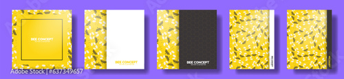 Cute Bee Themed Poster templates. Bee. Honeycomb background. Minimalist. Trendy. Vector Illustration. Editable with copy space. For posters, cards, covers, leaflets, flyers, brochures, documents.
