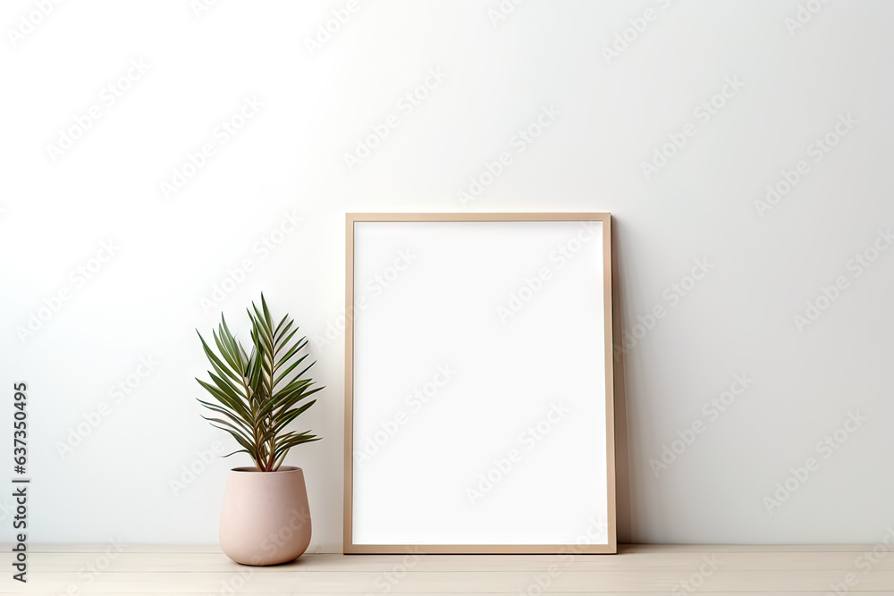 Blank wooden picture frame mockup in modern interior. Vertical template mock up for artwork, painting, photo or poster in interior design, generative AI
Blank wooden picture frame mockup in modern interior. Vertical template mock up for artwork, painting, photo or poster in interior design, generative AI