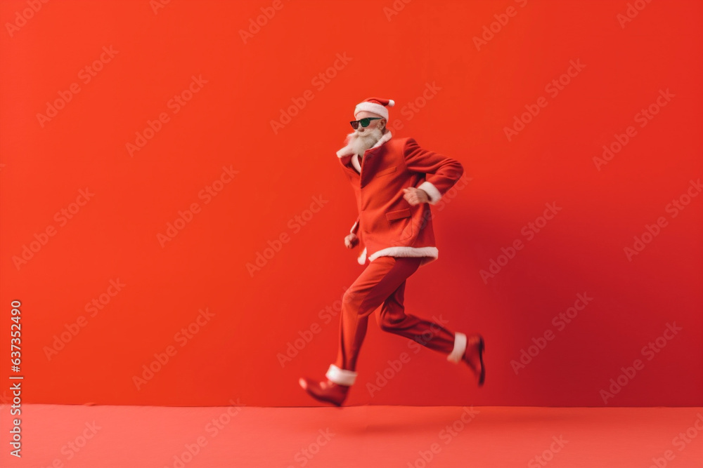 man holiday present christmas run claus celebrate red isolated gift santa. Generative AI.