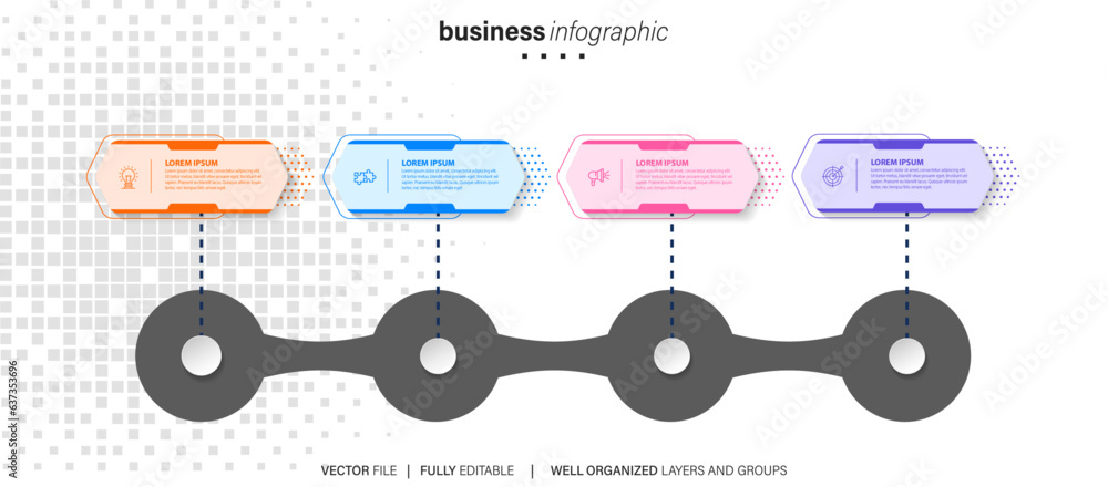 Naklejka premium Business infographic template. Thin line design label with icon and 4 options, steps or processes. 