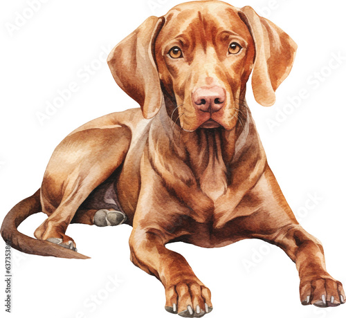 Vizsla dog lying watercolor illustration created with Generative AI technology