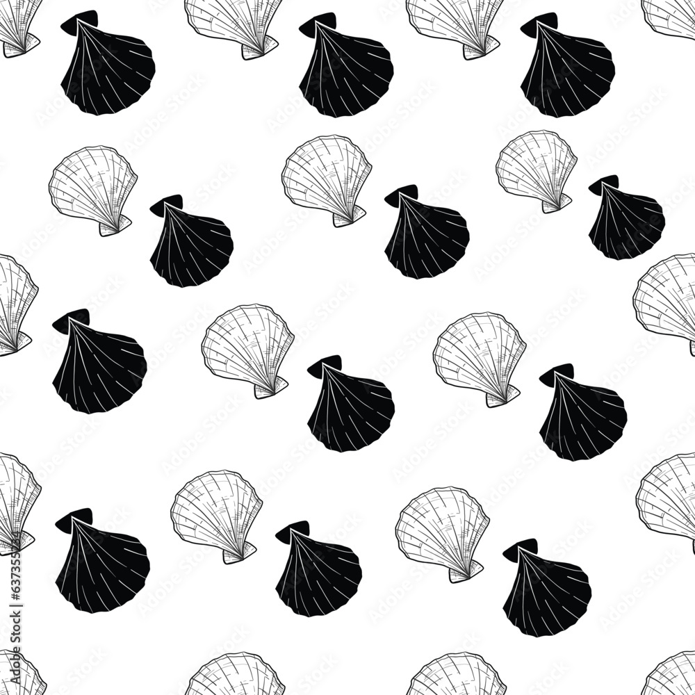 Vector Silhouette Seashells Seamless Pattern on White Background Vintage Design of Sea Shells Printable Wallpaper Background Summer Holiday Concept Sea Life Concept Repeatable Pattern Eps 10 Design. Vector Silhouette Seashells Seamless Pattern on White Background Vintage Design of Sea Shells Printable Wallpaper Background Summer Holiday Concept Sea Life Concept Repeatable Pattern Eps 10 Design.
