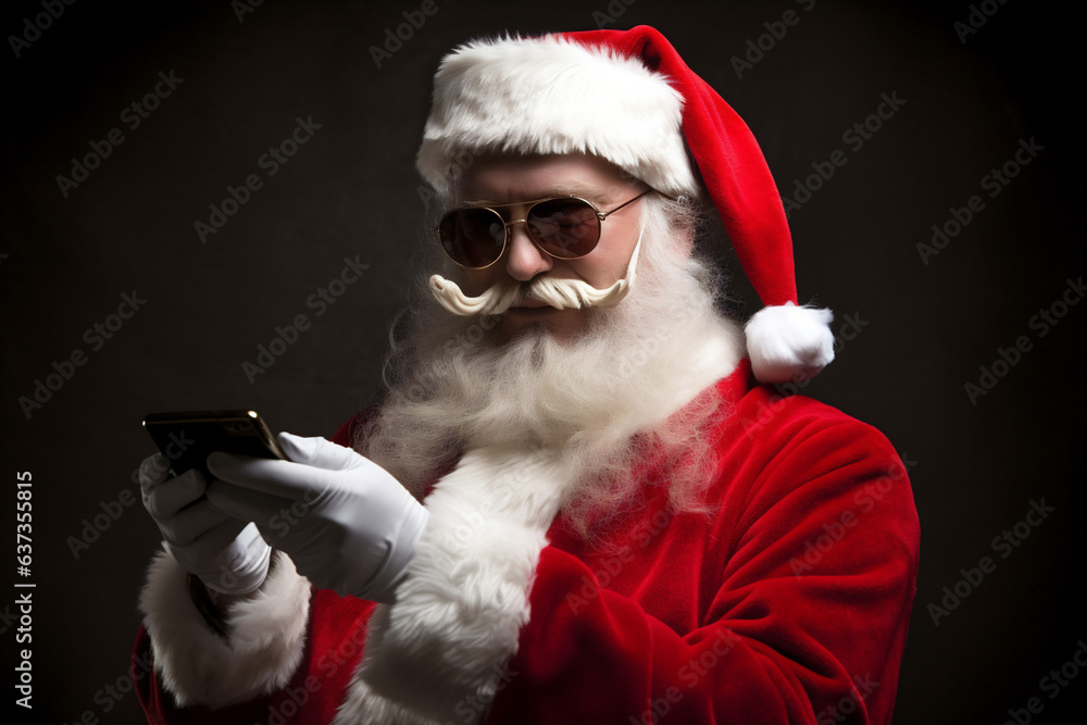 man xmas mobile phone claus merry smartphone santa year holiday christmas. Generative AI. man xmas mobile phone claus merry smartphone santa year holiday christmas. Generative AI.
