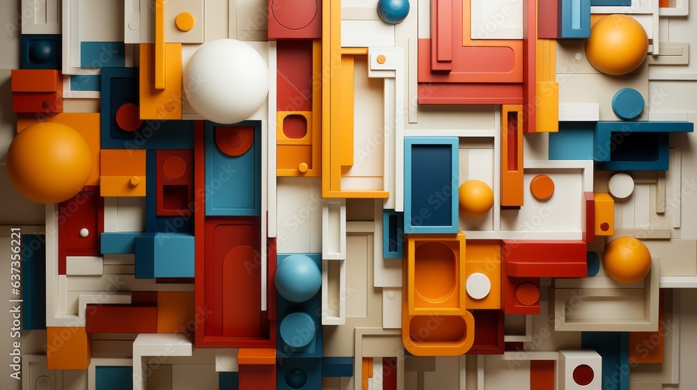 This vibrant composition of interlocking lego blocks and spheres creates a playful and imaginative landscape that encourages exploration and discovery - obrazy, fototapety, plakaty 