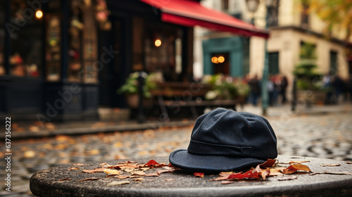 Vintage Parisian Charm: A classic beret tilted just right, framed by a quaint cobblestone street and charming Parisian cafe. 