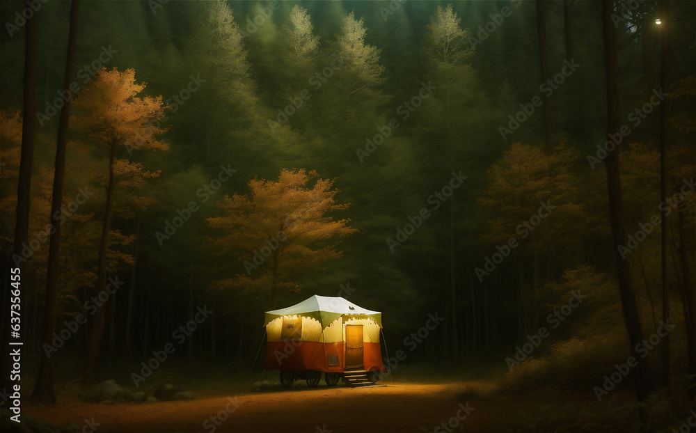 beautiful camping outdoor, background illustration.