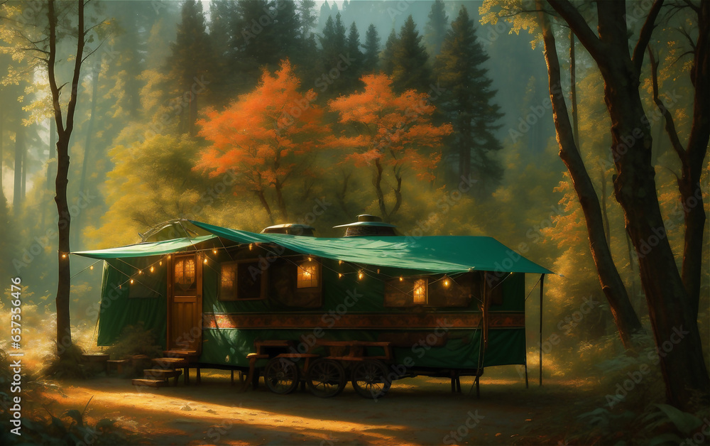 beautiful camping outdoor, background illustration.