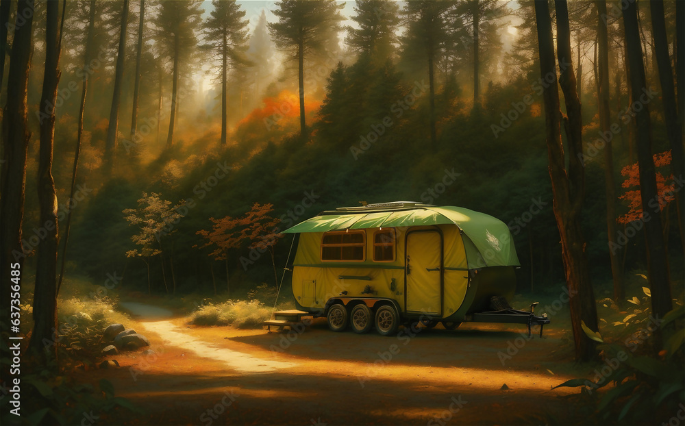 Obraz premium beautiful camping outdoor, background illustration.
