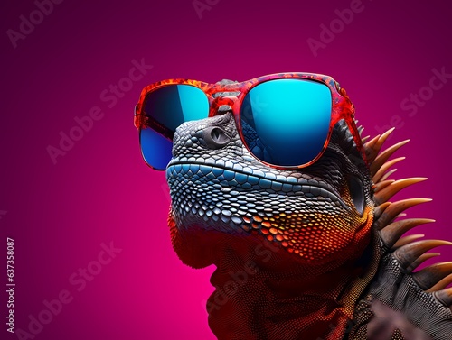  a captivating tableau featuring a  lizard adorned with fluorescent sunglasses © Nicco 