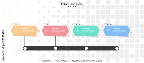 Vector Infographic label design template with icons and 4 options or steps. Can be used for process diagram, presentations, workflow layout, banner, flow chart, info graph.
