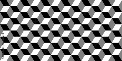 Vector seamless geometric pattern. Monochrome cubes repeatable background. Decorative black and white 3d texture