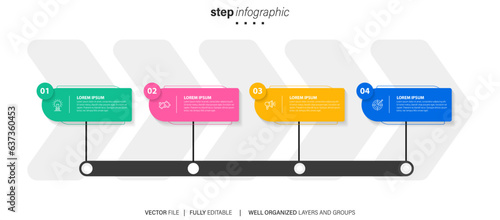 White vector infographic template. Flowchart presentation design elements with text space. Data visualization with 4 steps. Process timeline chart. Workflow layout with copyspace

