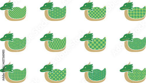 緑と金の和柄の辰年のアイコンセット