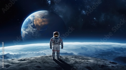 Astronaut on the moon with earth in the background