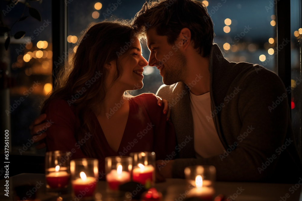 Couple Engaging in a Candlelit New Year Reflection, love and happiness Couple Engaging in a Candlelit New Year Reflection, love and happiness