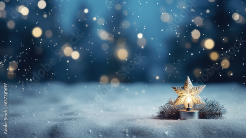 Christmas Winter Scene with Dreamy Bokeh and Snow