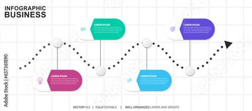 Vector infographic arrow template with 4 steps. Can be used for web design, timeline, diagram, chart, graph, business presentation.
