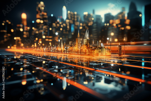 Futuristic city with digital transformation