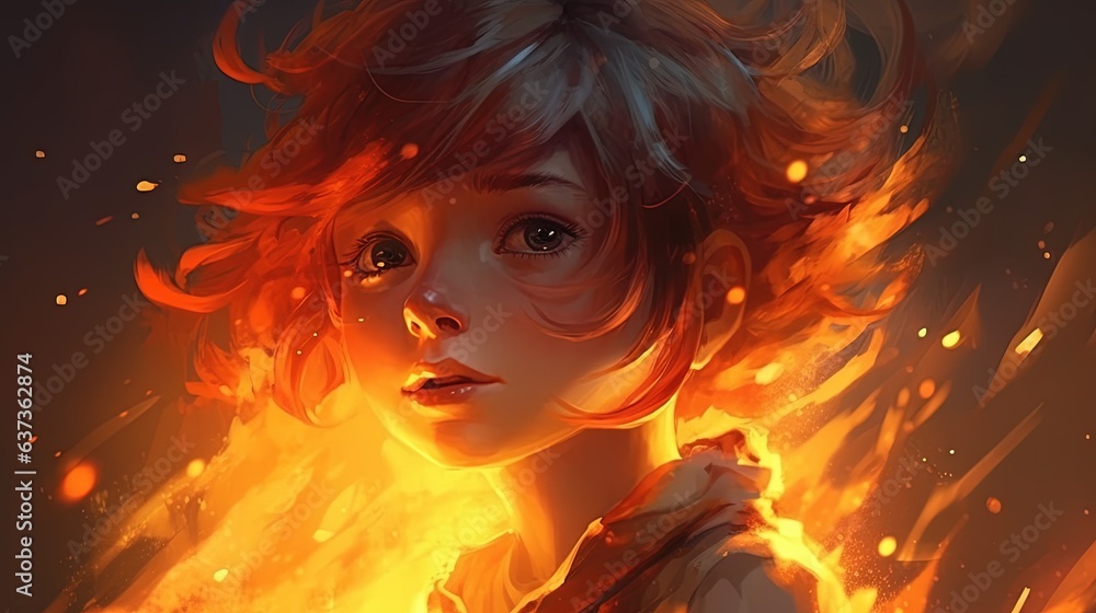 Portrait of a beautiful little girl with orange hair . Fantasy concept , Illustration painting. Portrait of a beautiful little girl with orange hair . Fantasy concept , Illustration painting.