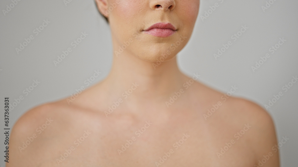 Young beautiful hispanic woman close up of serious expression over isolated white background Young beautiful hispanic woman close up of serious expression over isolated white background