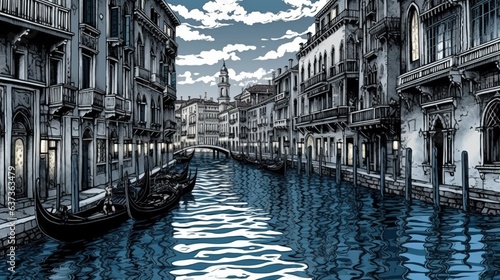 Grand canals and waterways . Fantasy concept , Illustration painting.