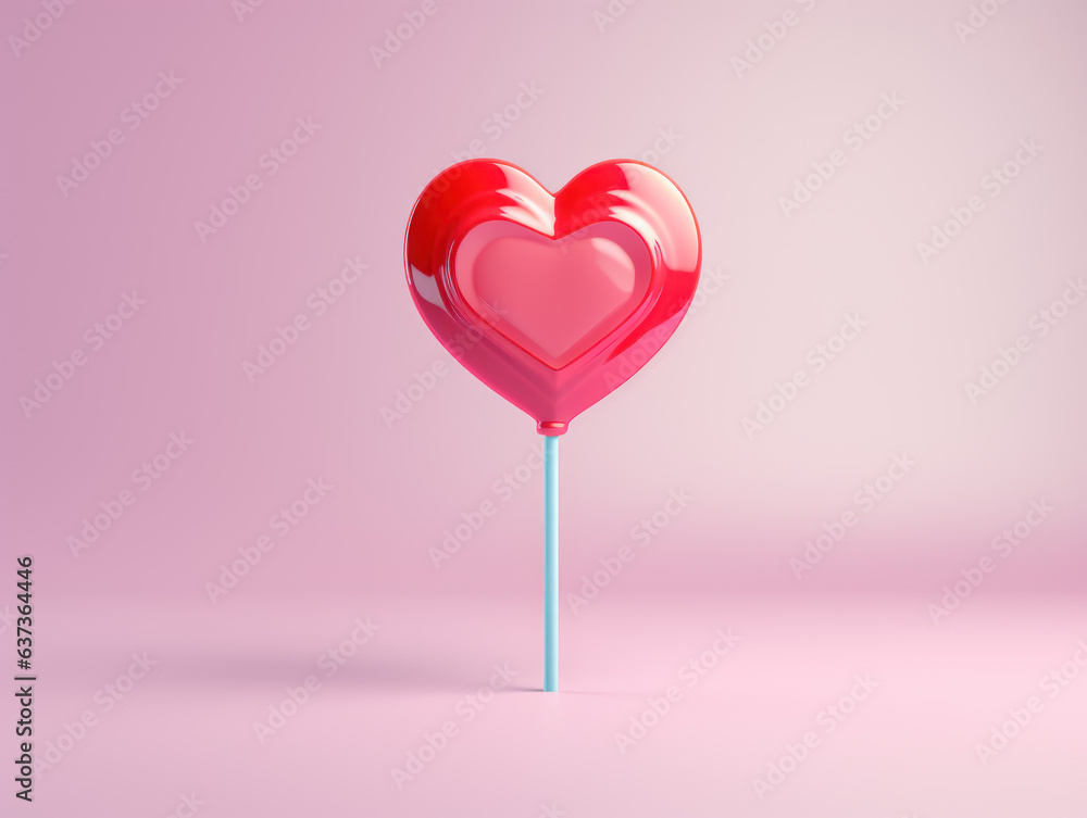 One red candy heart shape on pink background
