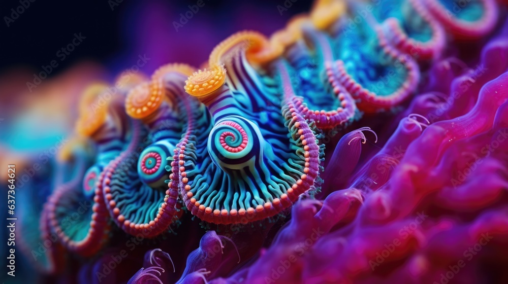 Obraz premium Beautiful Sea&nbsp;slug&nbsp;or nudibranch background. Underwater sea life close up. AI illustration. .